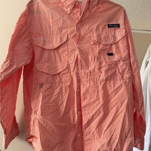 Columbia orange and white checkered Long Sleeve PFG men’s small